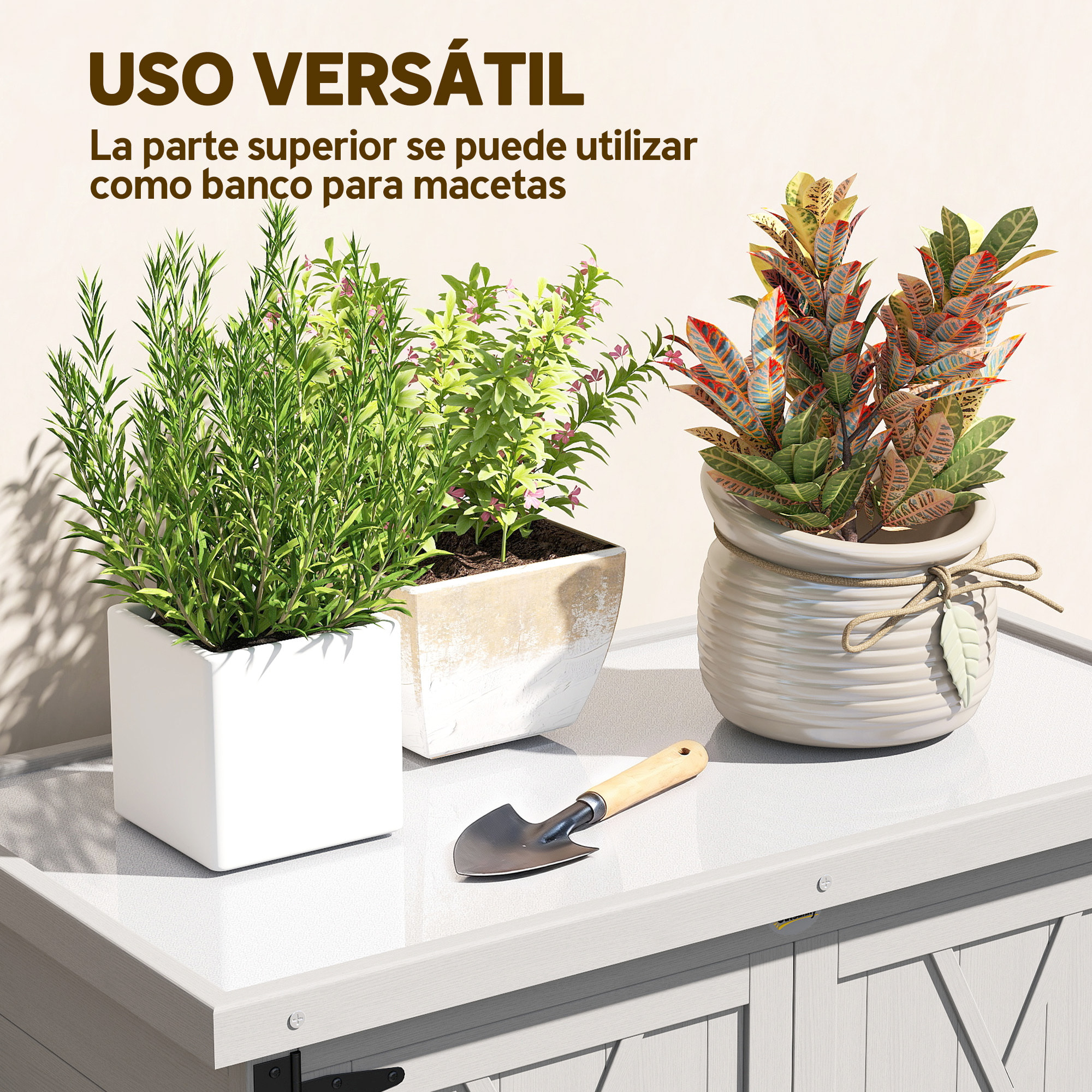 Caseta de Jardín de Madera, 75x40x90 cm, Cobertizo Jardín Exterior, Armario para Almacenaje de Herramientas, con 4 Estantes, 2 Puertas y Techo de Acero Galvanizado, Gris