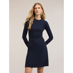 Motivi - Minidress in maglia a coste con gonna plissé - Blu