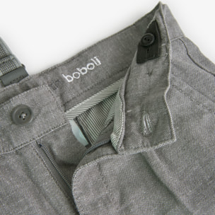 Pantalón lino para niño en botón de color gris liso