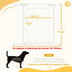 Barrera para Perros Puerta para Perros con Ancho Ajustable 76-104 cm Barrera de Seguridad para Perros con 2 Extensiones y Doble Bloqueo para Escaleras y Puertas Blanco