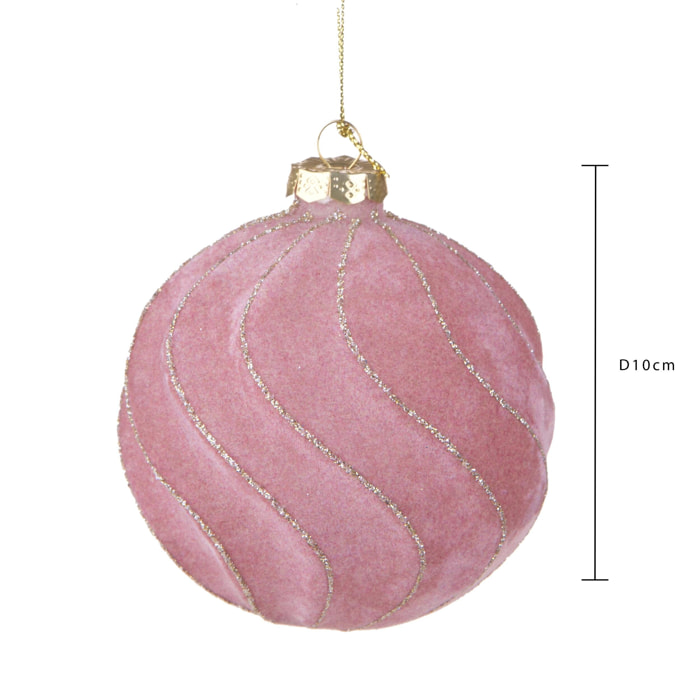 Sfera Spirale Velvet - Pezzi 4 - Colore Rosa - 10x10Hx10cm - Bianchi Dino