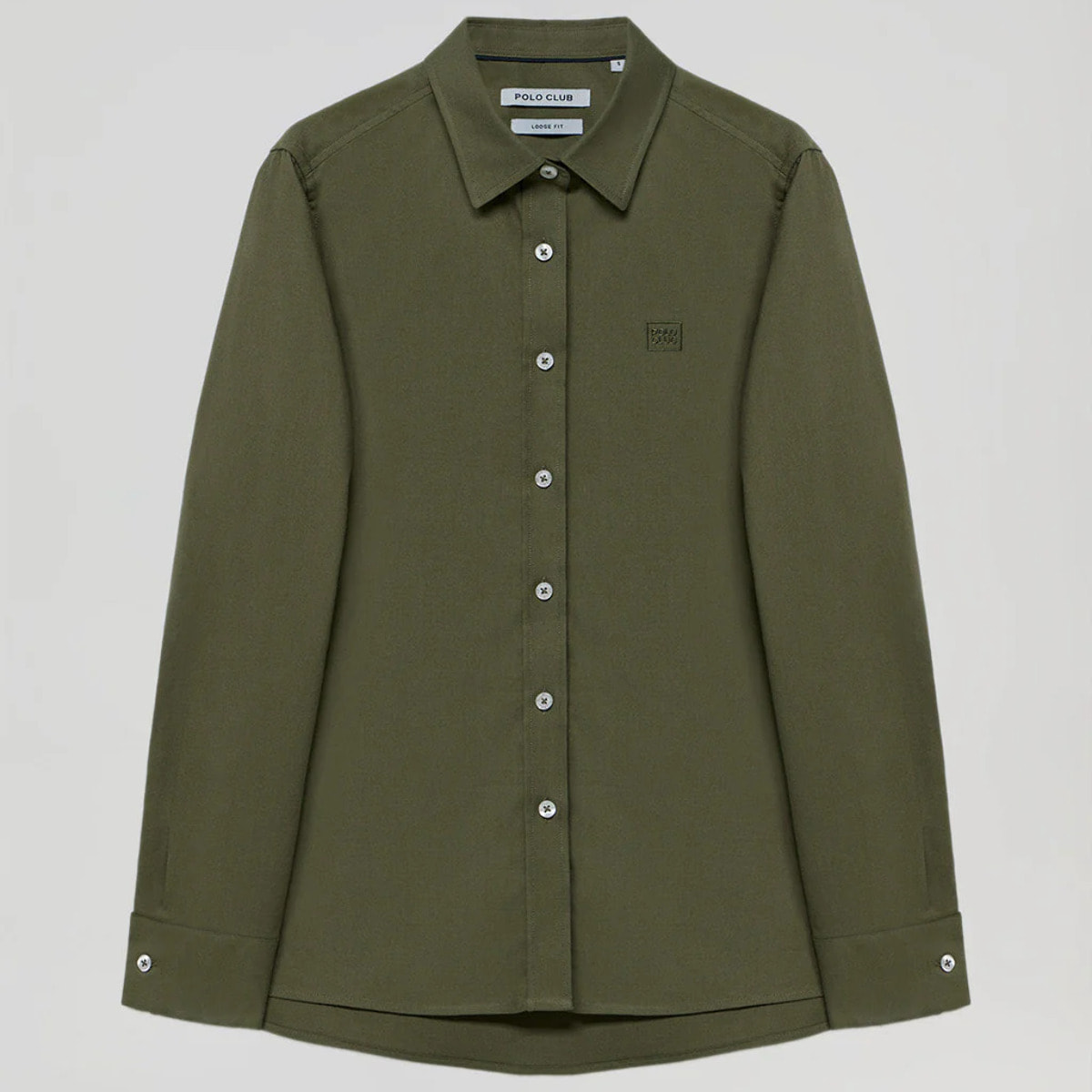 Camicia verde militare oxford con logo ricamato