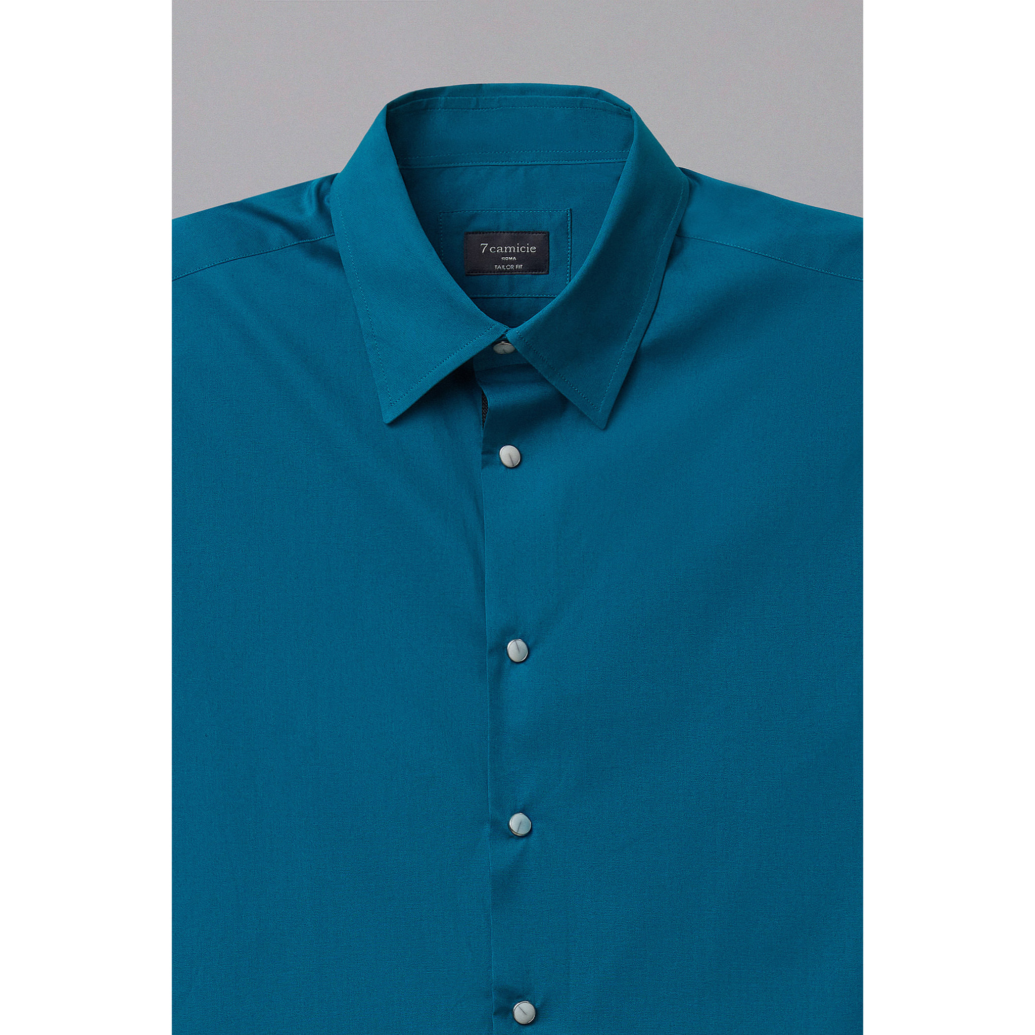 Camicia Uomo 1 Bottone Button Down Slim Popeline Stretch Unito Verde Ottanio