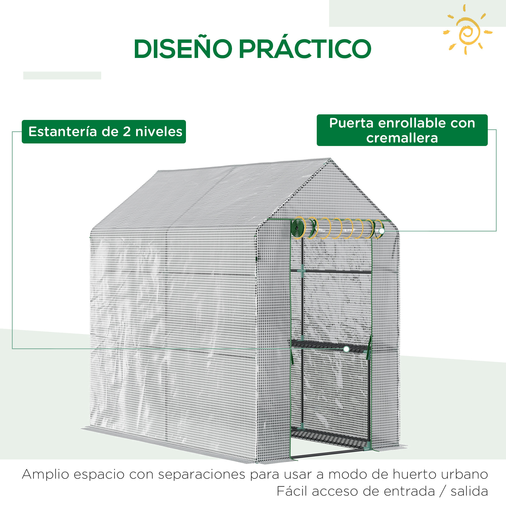 Invernadero de Jardín Vivero Casero con 4 Estantes Puerta Enrollable Cubierta de PE 140g/m² y Marco de Acero para Cultivos Plantas Macetas Flores 120x186x190 cm Blanco