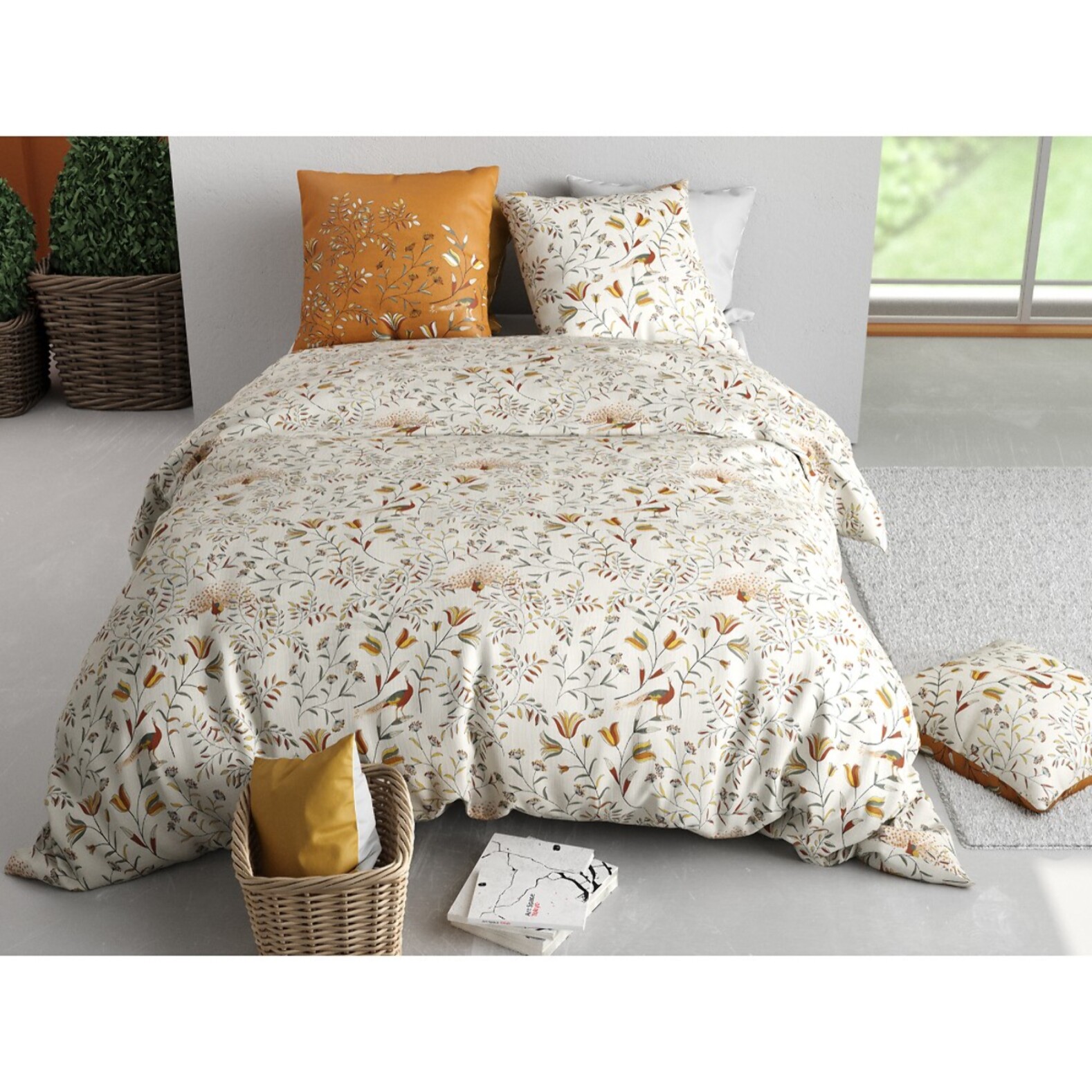 Parure housse de couette 100% coton 57fils + 2 taies Demil