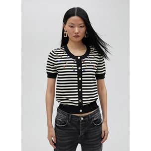 Cardigan a righe con strass