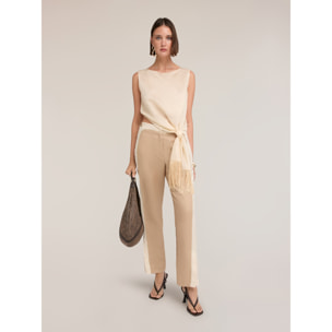 Motivi - Top in voile con nodo e frange - Beige