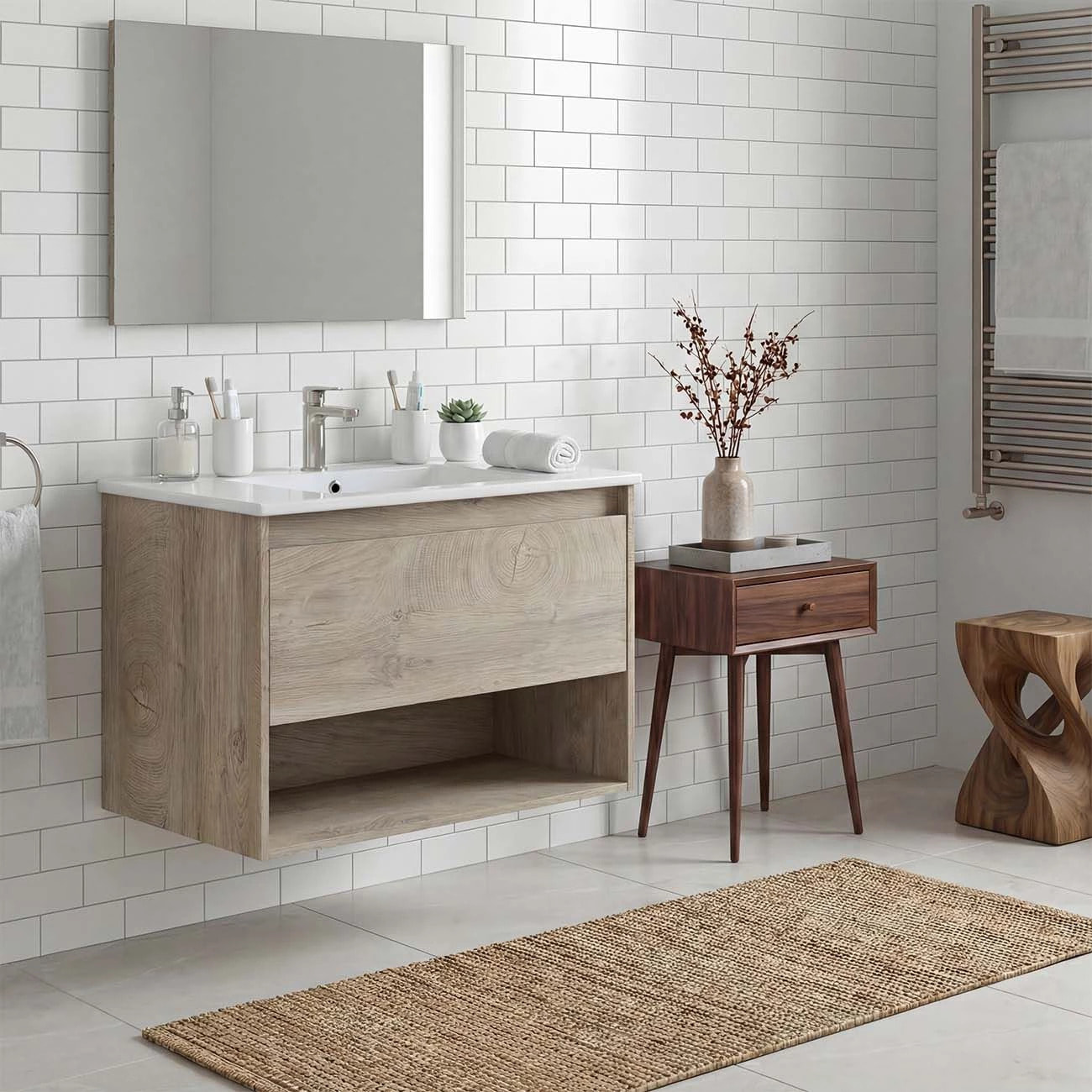 Lavabo cerámico rectangular en blanco 81,5x46 cm Volga Blanco