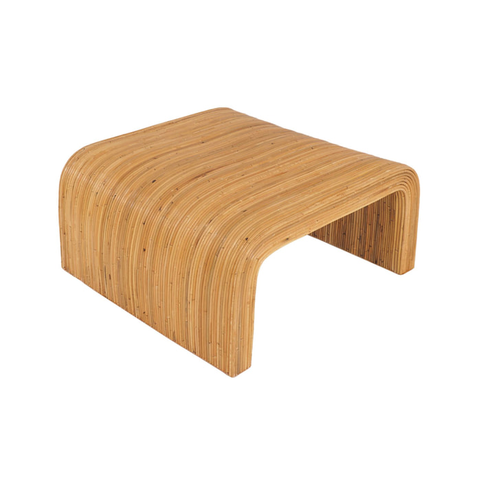 Table basse carrée en rotin naturel. 110cm. bords arrondis. L 80 x P 80 x H 40cm
