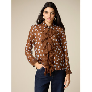 Oltre - Camicia a pois con fiocco - Marrone