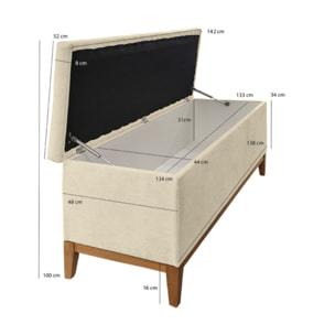 Banc de lit avec coffre de rangement en tissu écru - LAUSANNE