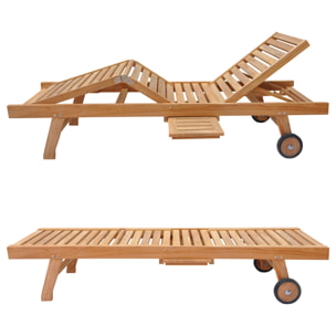 Ensemble bain de soleil pliant en teck avec table d'appoint LOMBOK