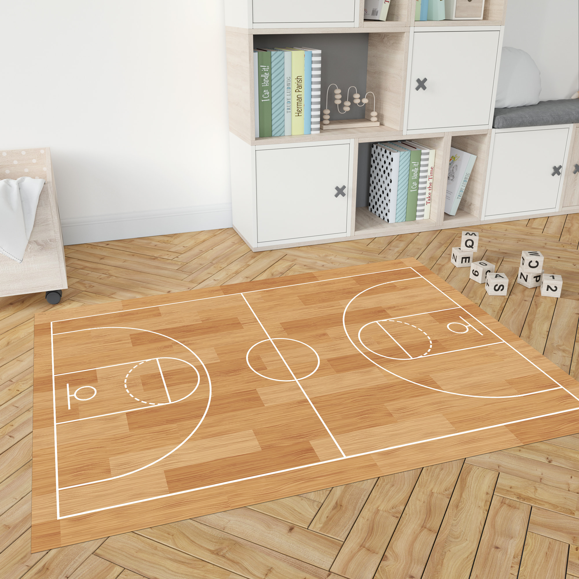 Alfombra de vinilo Cancha de Baloncesto 160x240 cm - PVC antideslizante, vinilica, para habitación de los niños, infantil