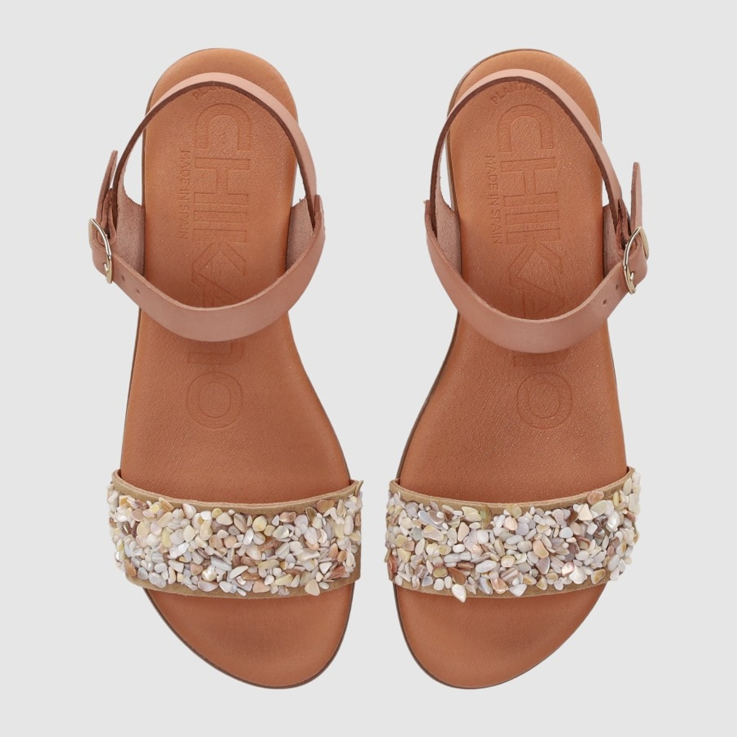 Sandalias de Piel - Beig - Tacón: Bajo