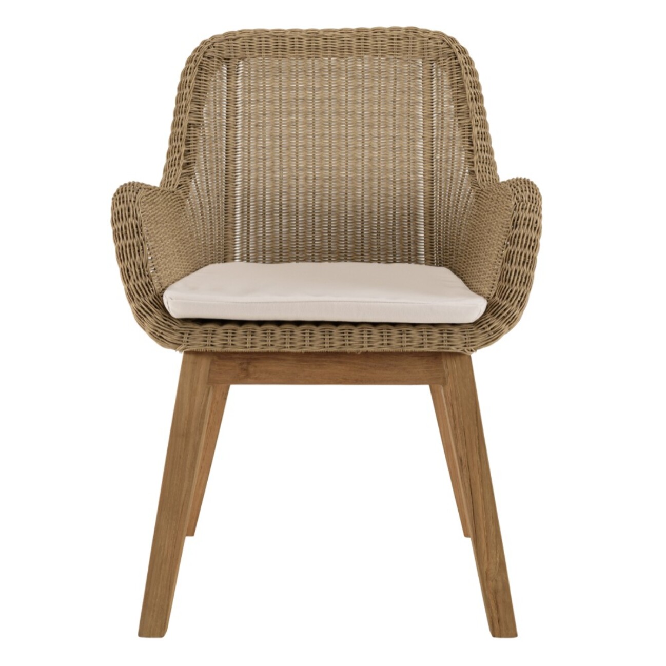 KALLY - Lot de 2 fauteuils jardin rotin synthétique et coussin, pieds droits