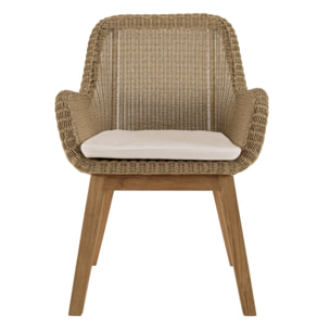 KALLY - Lot de 2 fauteuils jardin rotin synthétique et coussin, pieds droits