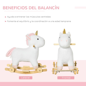 Caballito Balancín Unicornio para Niños de +3 Años con Ruedas Sonidos 63x38x63cm