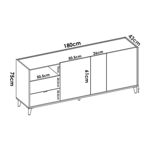 Credenza Marmontana, Buffet da soggiorno, Madia moderna da salotto a 3 ante, 180x43h75 cm, Rovere e Grigio