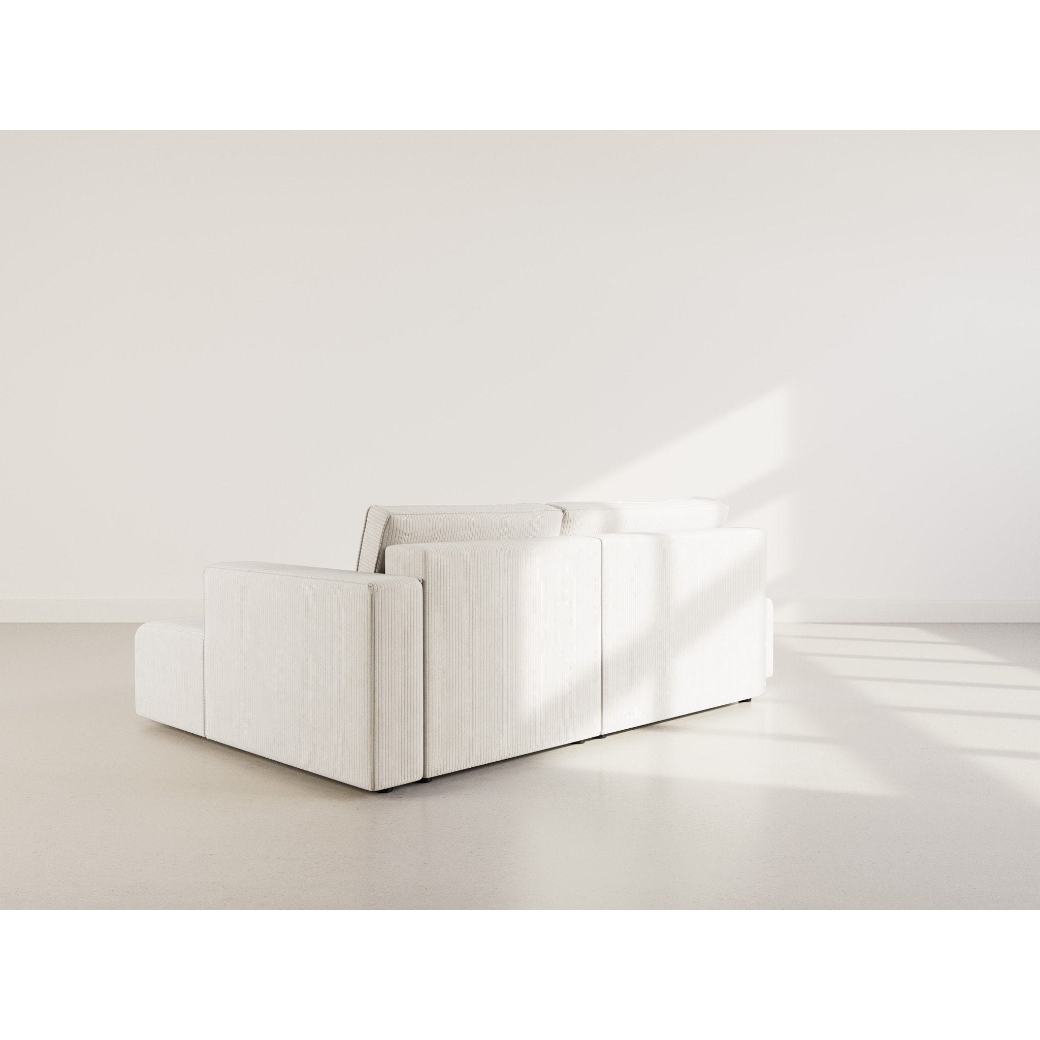 Topaze - canapé d'angle droit 4 places convertible avec coffre en velours côtelé - Beige