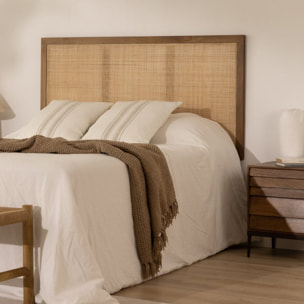 Tête de lit Nambu -bois massif de manguier et rotin-couleur noyer 162 x 80 x 3 cm