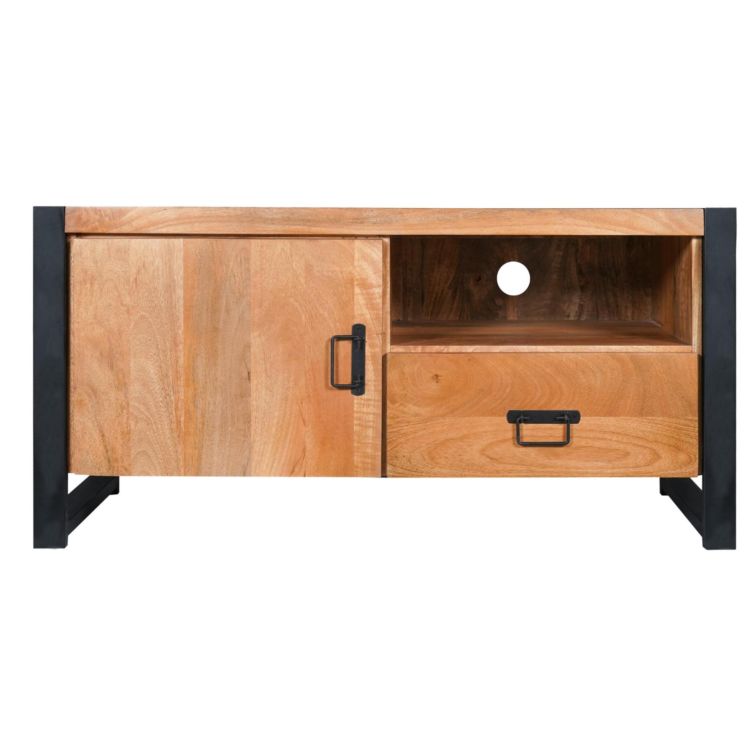 Petit meuble TV bois métal 1 tiroir 1 porte MILORA