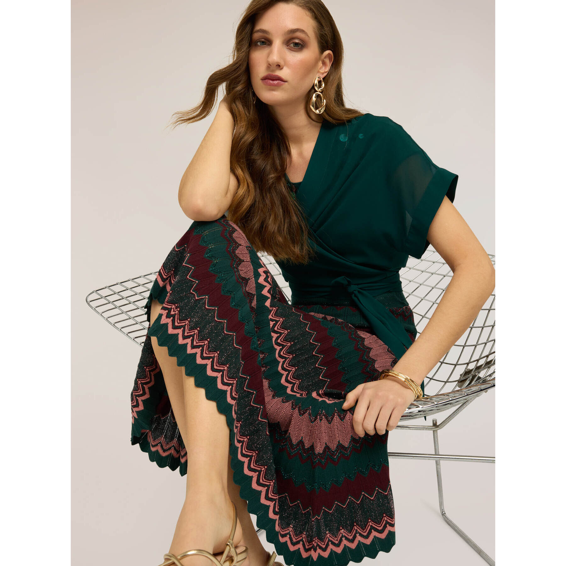 Motivi - Gonna in maglia fantasia chevron - Verde