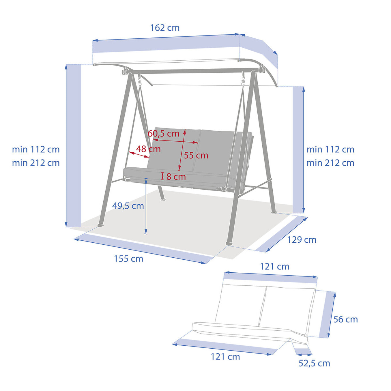 Balancelle de jardin "Baroe" beige 170 x 129 x 213cm en acier et texaline