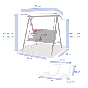 Balancelle de jardin "Baroe" beige 170 x 129 x 213cm en acier et texaline