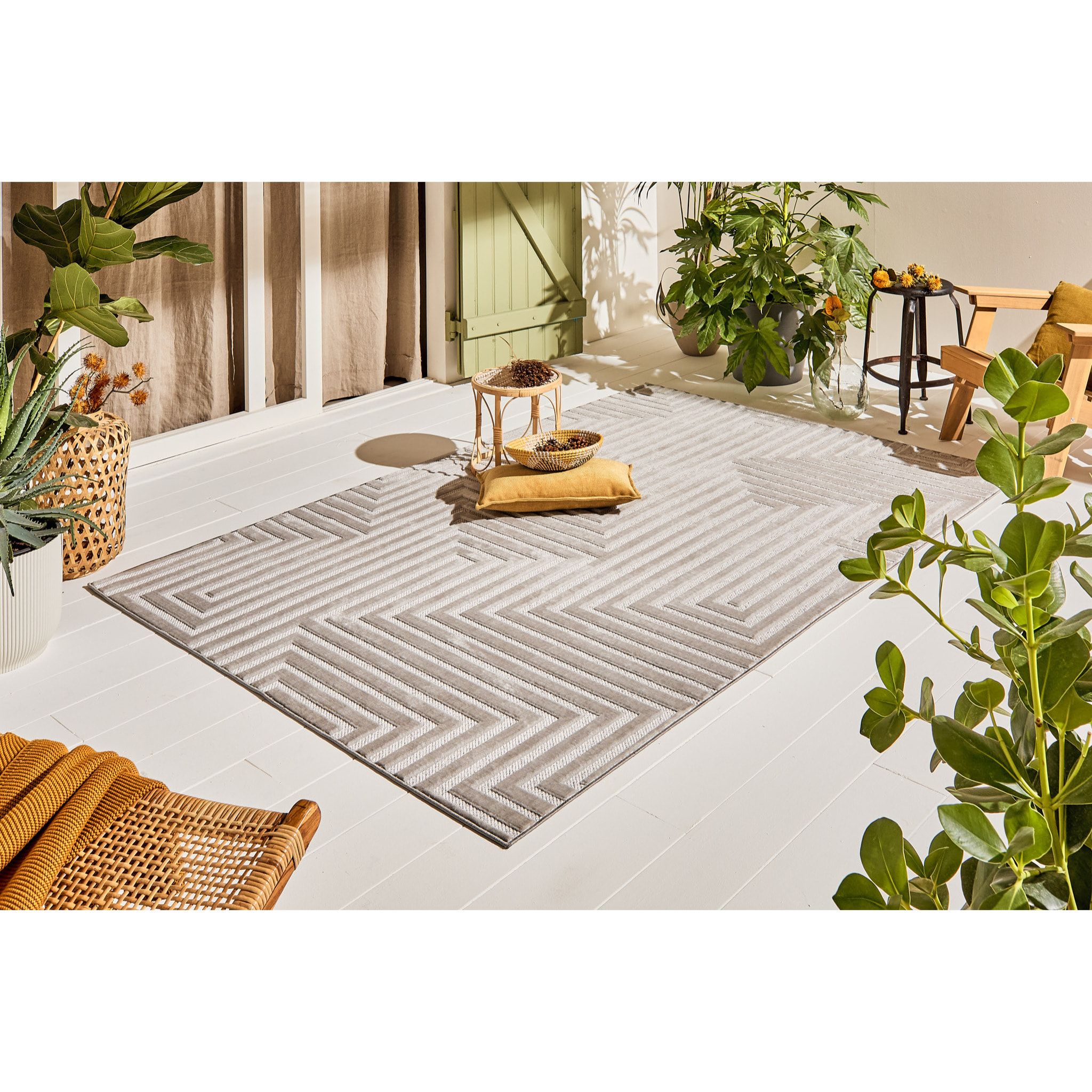 Tapis Loopin 338 gris 200x280 cm - Motif en relief - Indoor & Outdoor