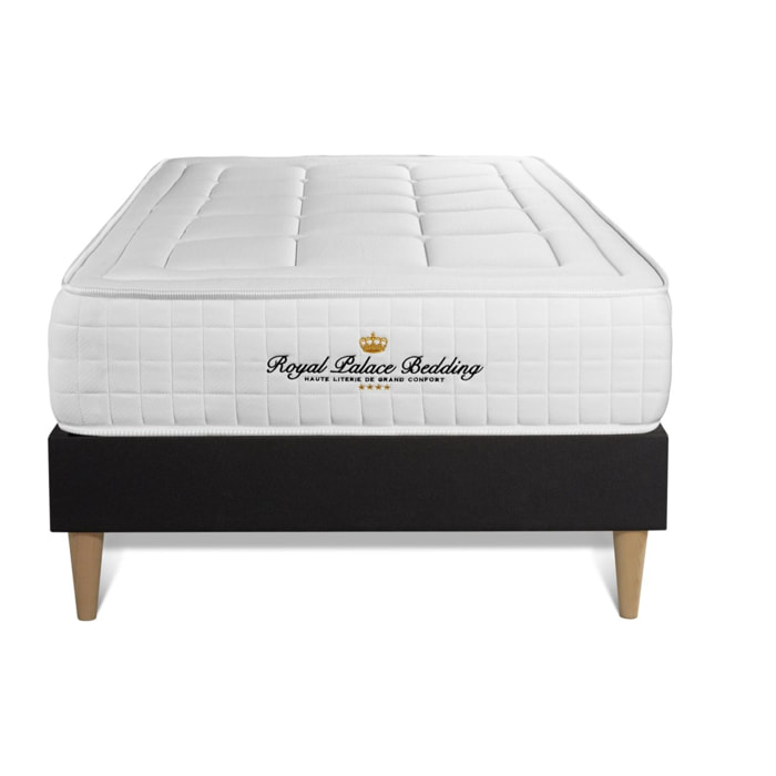 Ensemble - Matelas Mémoire de forme 24cm d'épaisseur - 3 zones de confort - Confort ferme - Sommier tapissier monobloc - 1 place