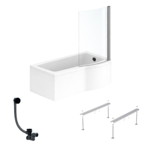 Pack baignoire bain douche 150 x 80 cm droite Connect Air + tablier + pare bain fixe  + pieds + vidage Noir mat