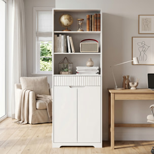 Armario Alto de Baño, Mueble de Baño Estrecho con 3 Estantes Abiertos, Cajón Acanalado, Estante Ajustable y Puertas de Cierre Suave, para Espacios Pequeños, 60x30x171 cm, Blanco