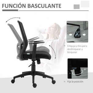 Silla de Oficina Giratoria Silla Escritorio con Altura Ajustable Reposabrazos Soporte Lumbar Respaldo Transpirable y Función Basculante 62x56x95-103 cm Negro