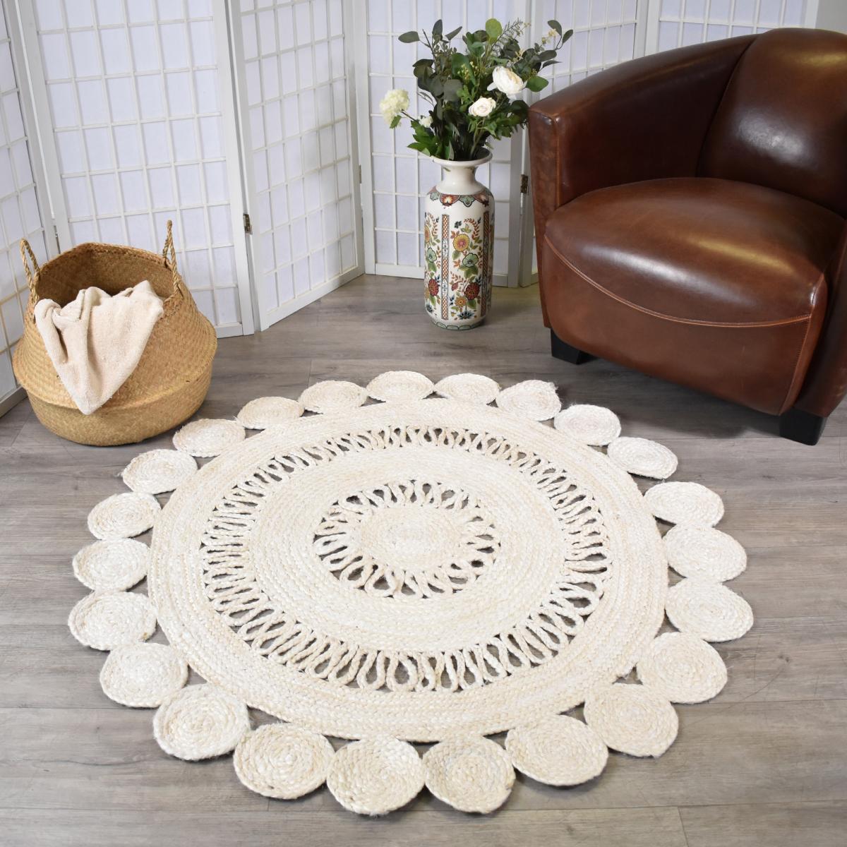 Tapis rond fait à la main en jute motif uni DUVI