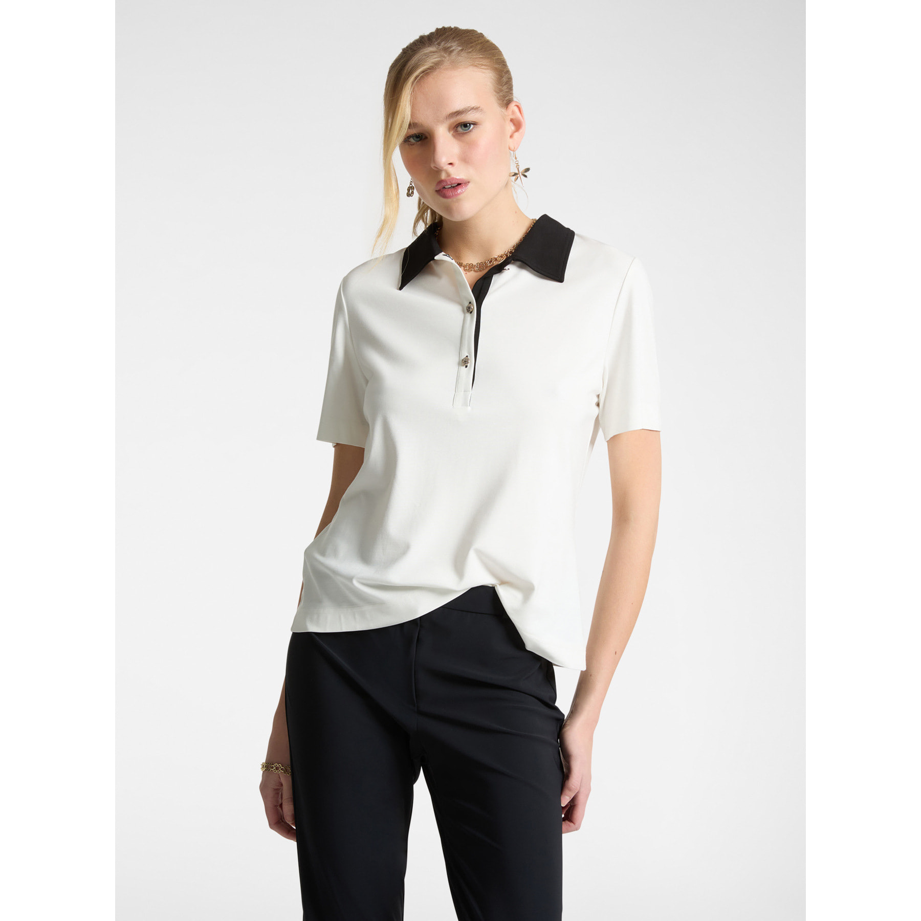 Elena Mirò - Camiseta polo con cuello en contraste - Blanco