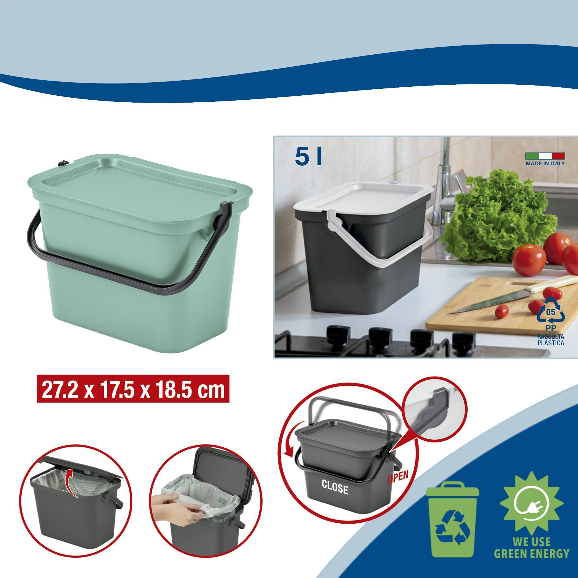 Papelera "moda" con asa 5l salvia/grafito