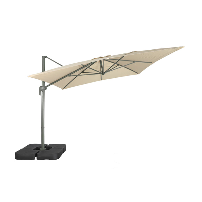 Parasol déporté rectangulaire 3x4m + dalles à lester 50x50cm ANTIBES + DALLES