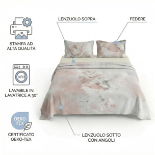 Set completo letto matrimoniale 100% cotone, 180x200 cm, con Stampa Digitale di Alta Qualità, Intrecci