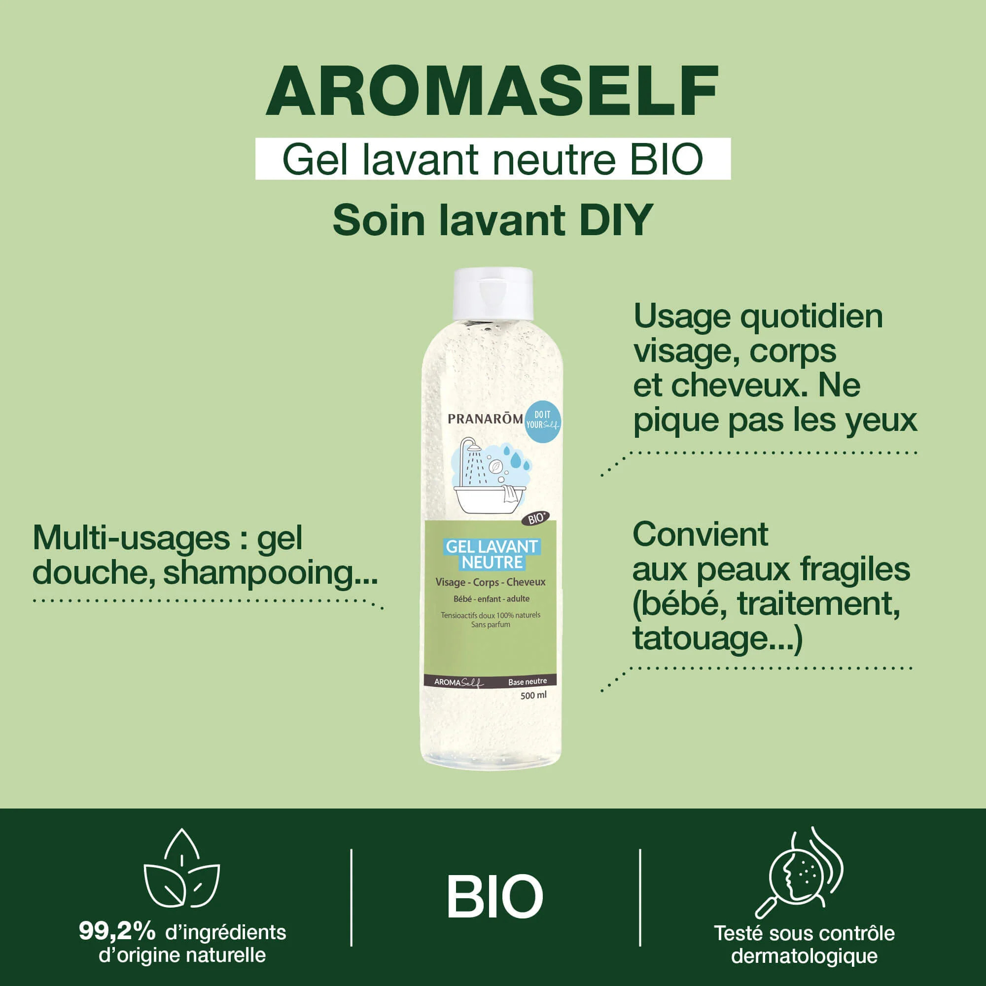 Pranarom - Gel lavant neutre - Bio - 500 ml