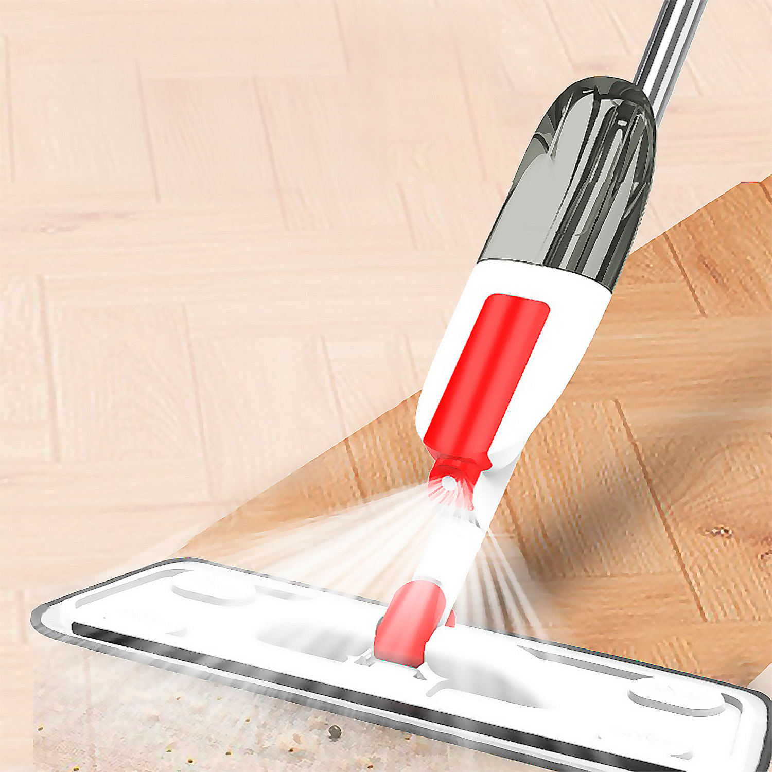 Mopa con pulverizador, depósito de líquido y cabezal giratorio 360º.