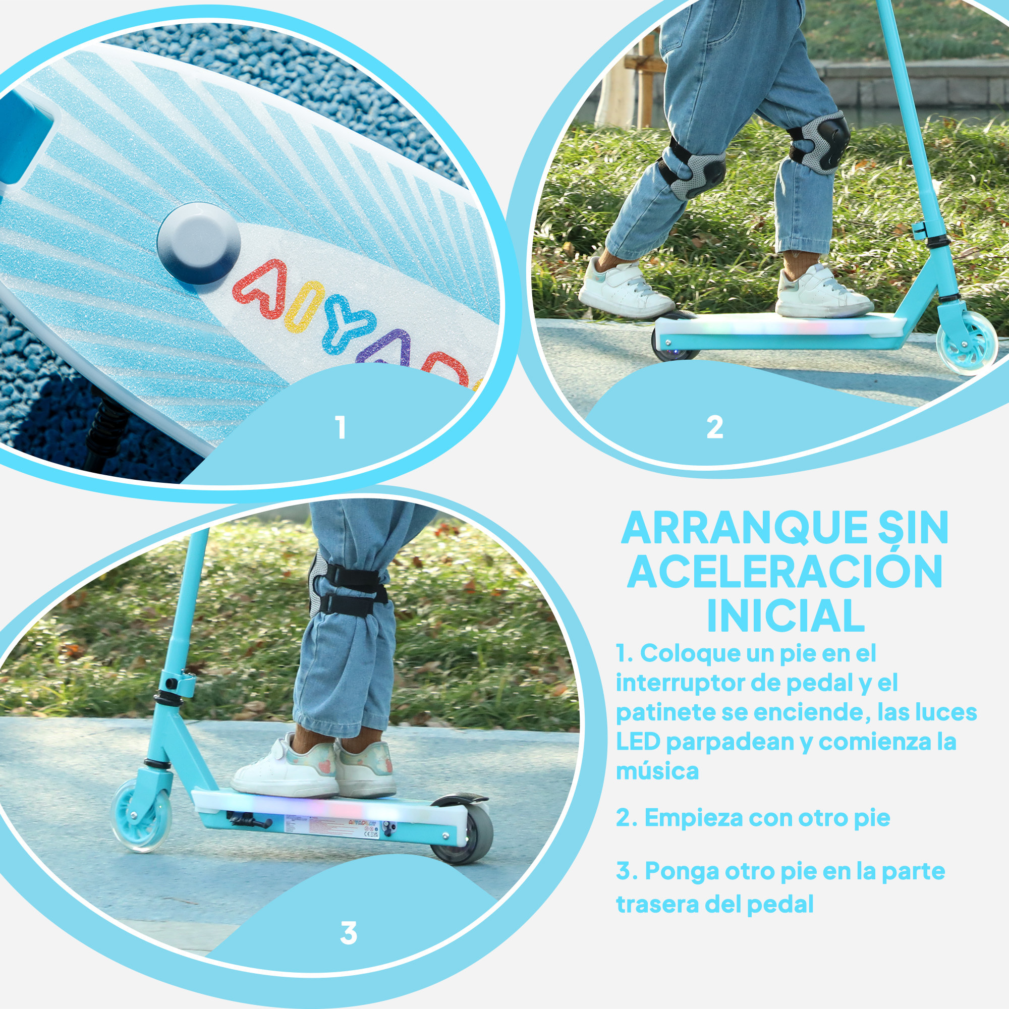 Patinete Eléctrico para Niños de 4-7 Años Patín Eléctrico Max. 6 km/h Motor 80 W Autonomía Máxima 8 km Patinete Eléctrico Infantil con Luces LED Freno Posterior Azul