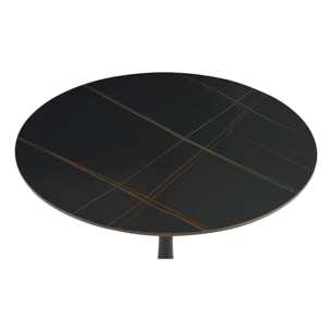 Table à manger design ronde en céramique noire et métal D90 cm MALOU