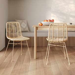 Lot de 2 chaises en rotin naturel et pieds beiges - Tamara