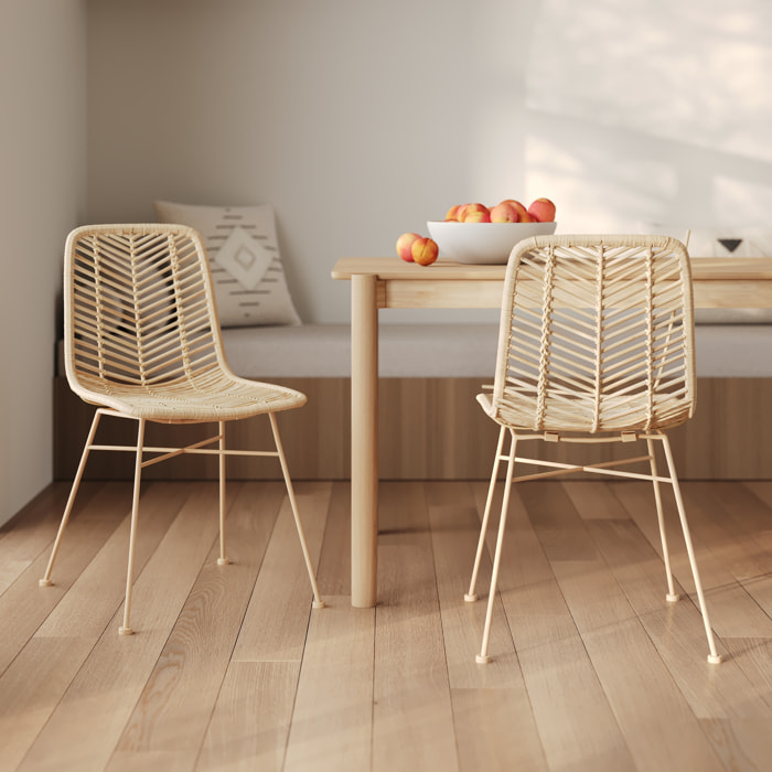 Lot de 2 chaises en rotin naturel et pieds beiges - Tamara