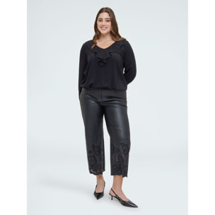 Fiorella Rubino - Blusa de plumetis de lunares con volante - Negro