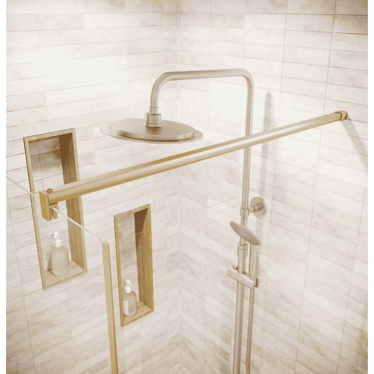 Retour pour Porte de Douche 80x195cm Verre Trempe 8mm Anticalcaire - Alu Or Brosse - GOLD ELEMENTARY