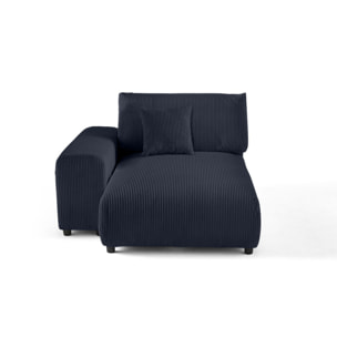 Garance - module d'assise méridienne gauche - en velours côtelé - Bleu nuit