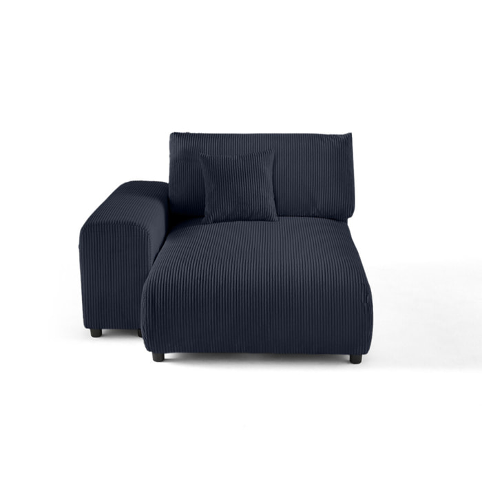 Garance - module d'assise méridienne gauche - en velours côtelé - Bleu nuit