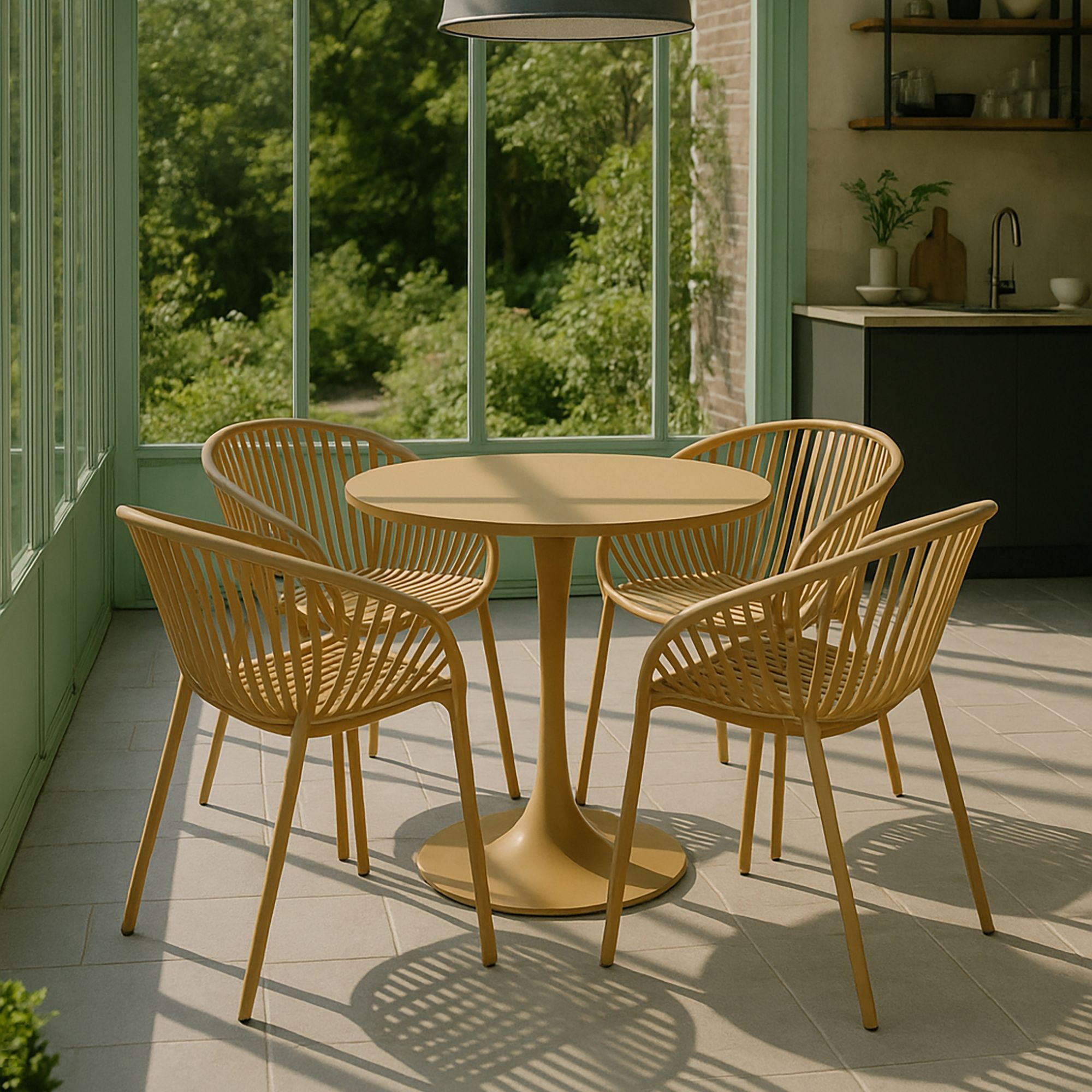 Lot de 4 fauteuils de table ocre en polypropylène et métal CALYPSO