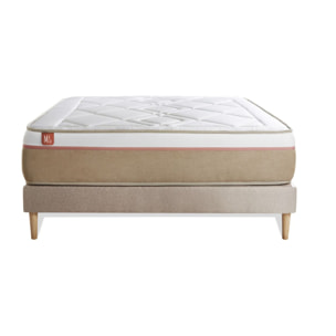 Ensemble Matelas Le Soyeux - 24cm - Ressorts ensachés et mémoire de forme - Equilibré - Sommier kit Beige